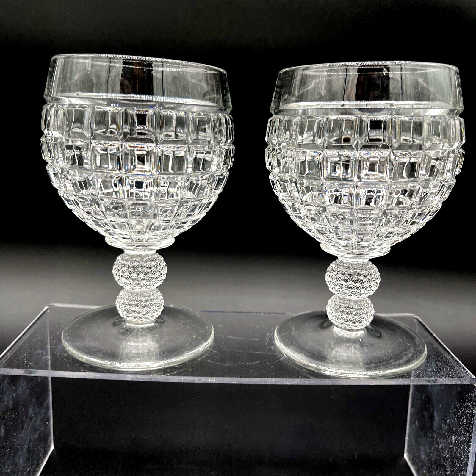 2 Heisey Victorian Crystal Wine Glasses Water Goblet 2 Balls Stem 5.5