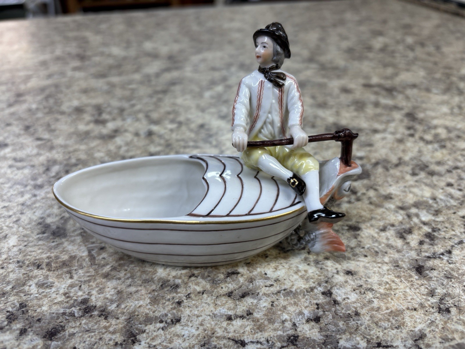 Antique Frankenthal spice boat with male figure.  RARE. 1965.