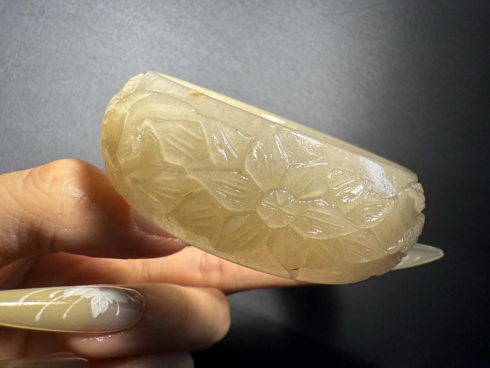 60.8mm Natural Pear-Sugar Color Mongolian Jade Bangle/Shetei Cui/Hand Carved