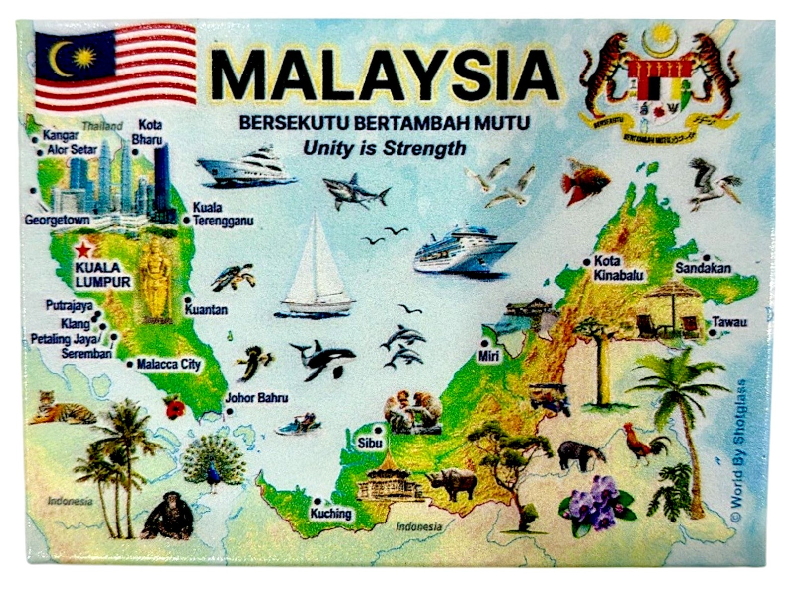 Malaysia Graphic Map and Attractions Souvenir Fridge Magnet 2.5\