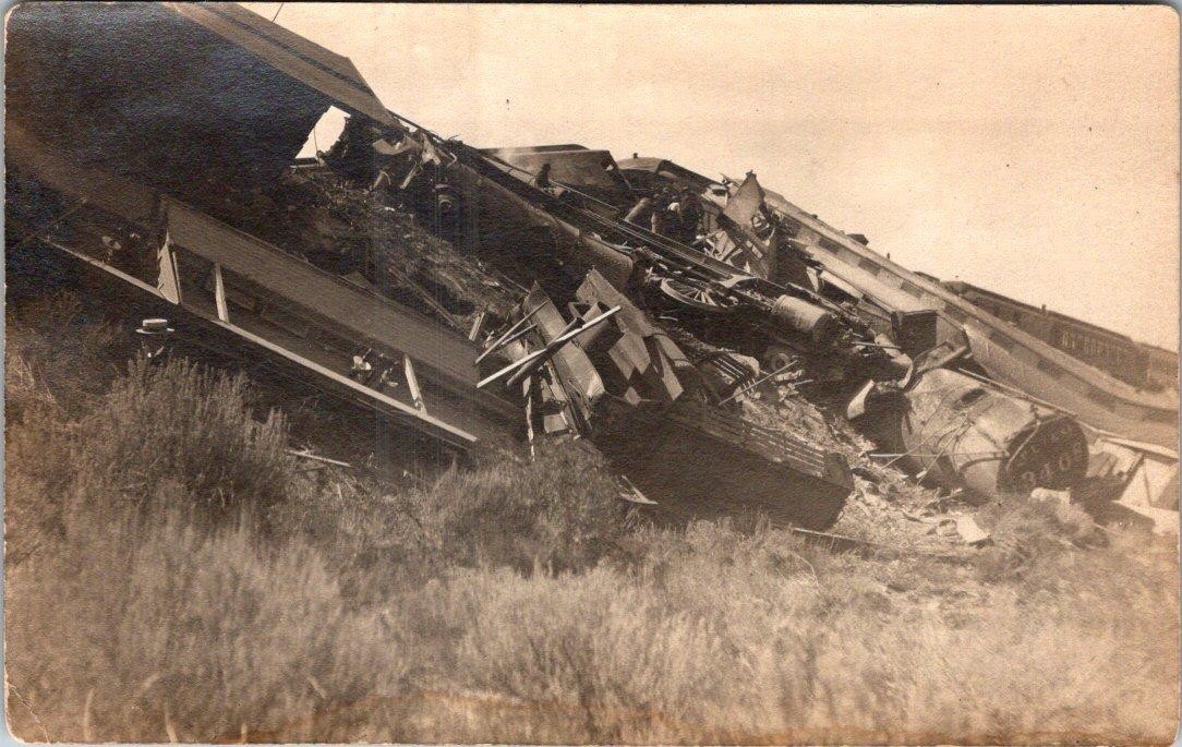 1907-10's RPPC LOCOMOTIVE 3408 RAILROAD TRAIN WRECK REAL PHOTO POSTCARD