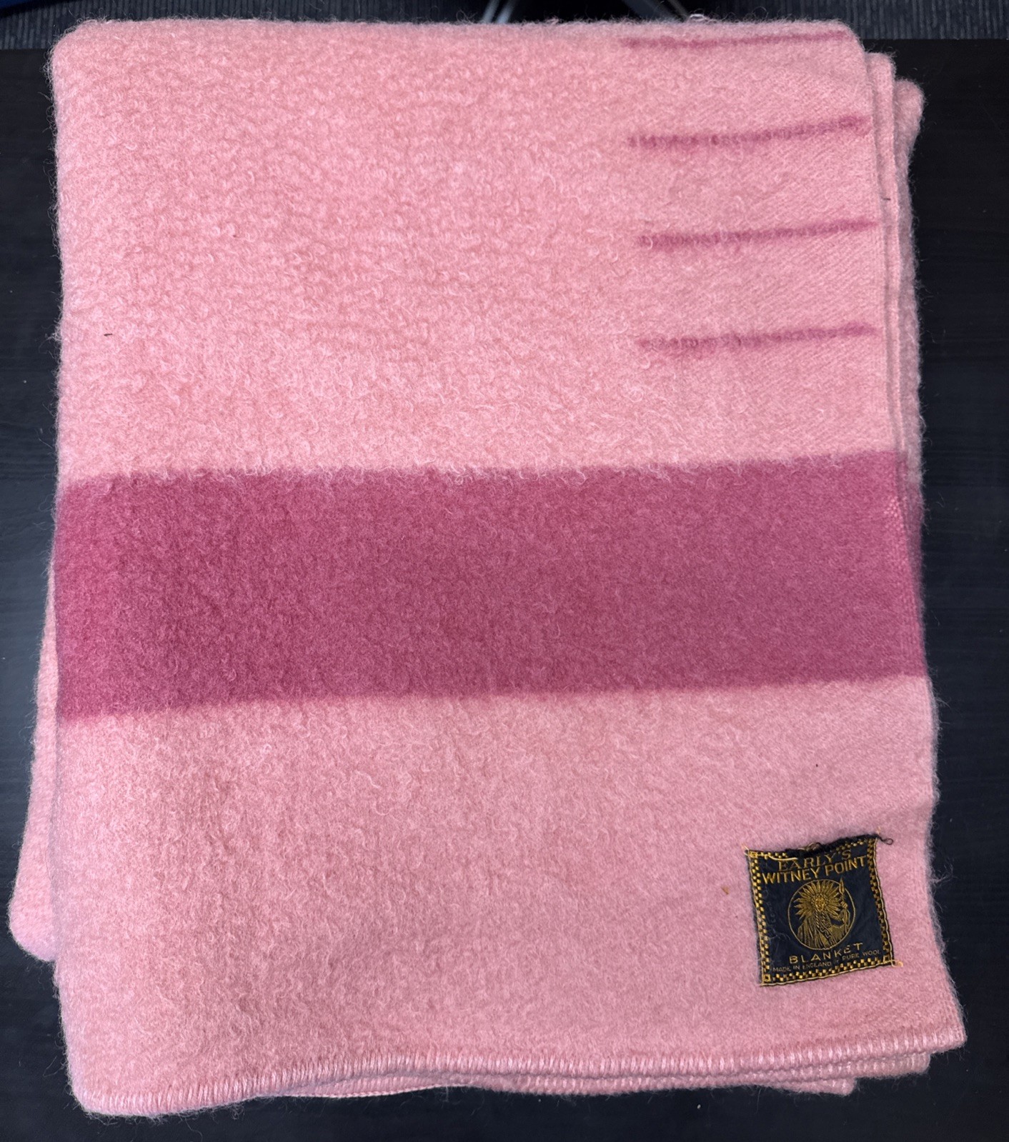 Vintage Early’s Whitney Point Wool Pink Blanket 4 Point 72X89 In 