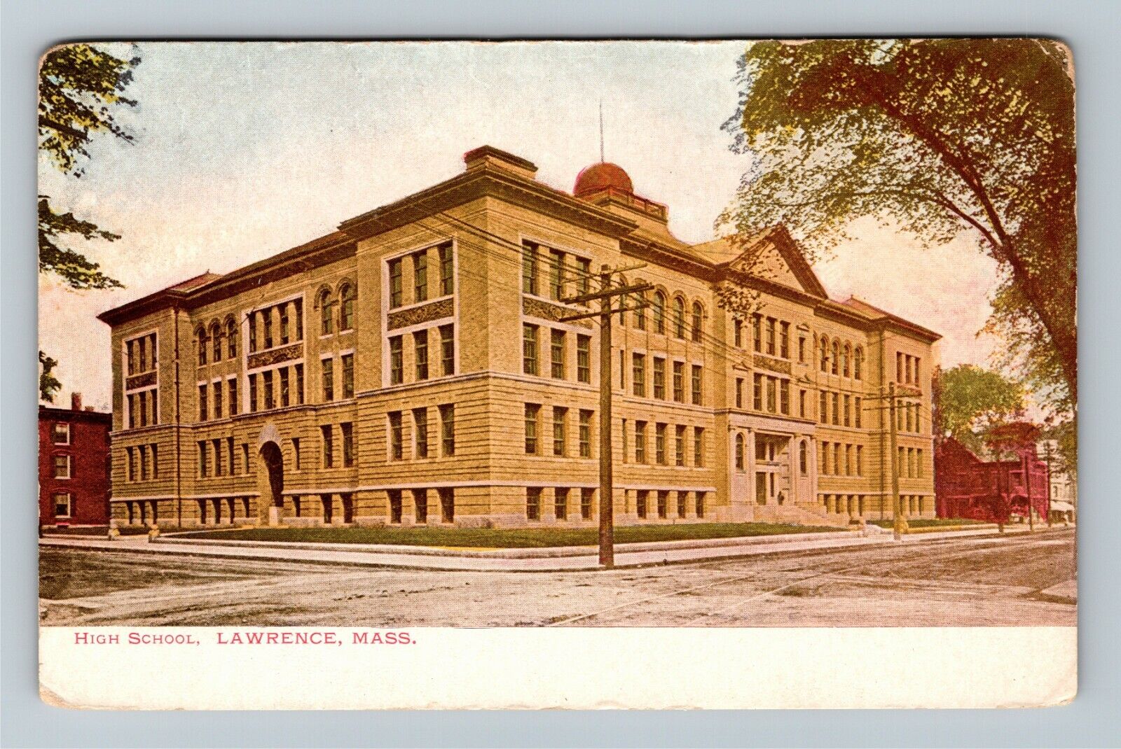 Lawrence, MA-Massachusetts, High School Building, Vintage Postcard