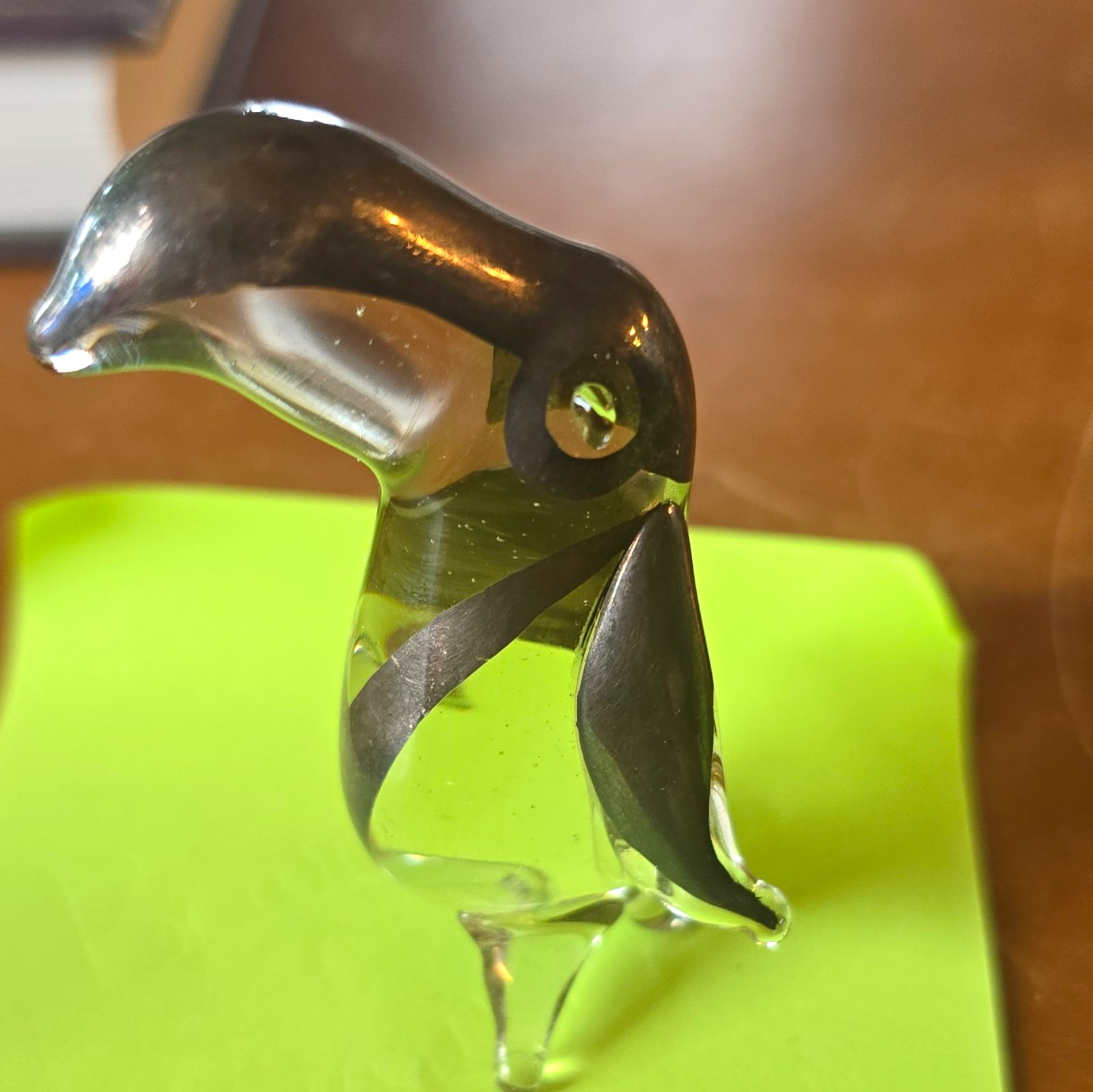 Art Glass Penguin Figurine - Black & Clear Glass Bird Sculpture