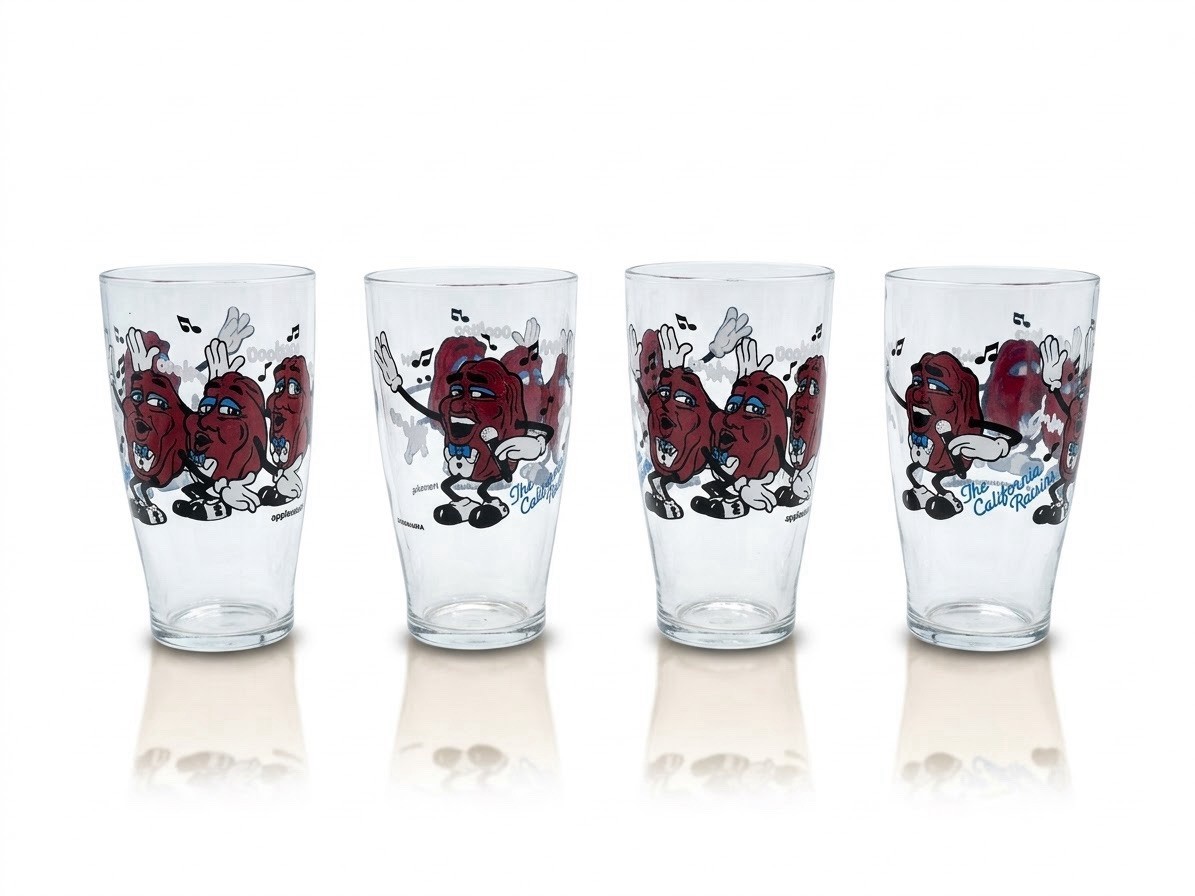 1989 Applause California Raisins Glasses Set of 4 Vintage Collectible Tumblers