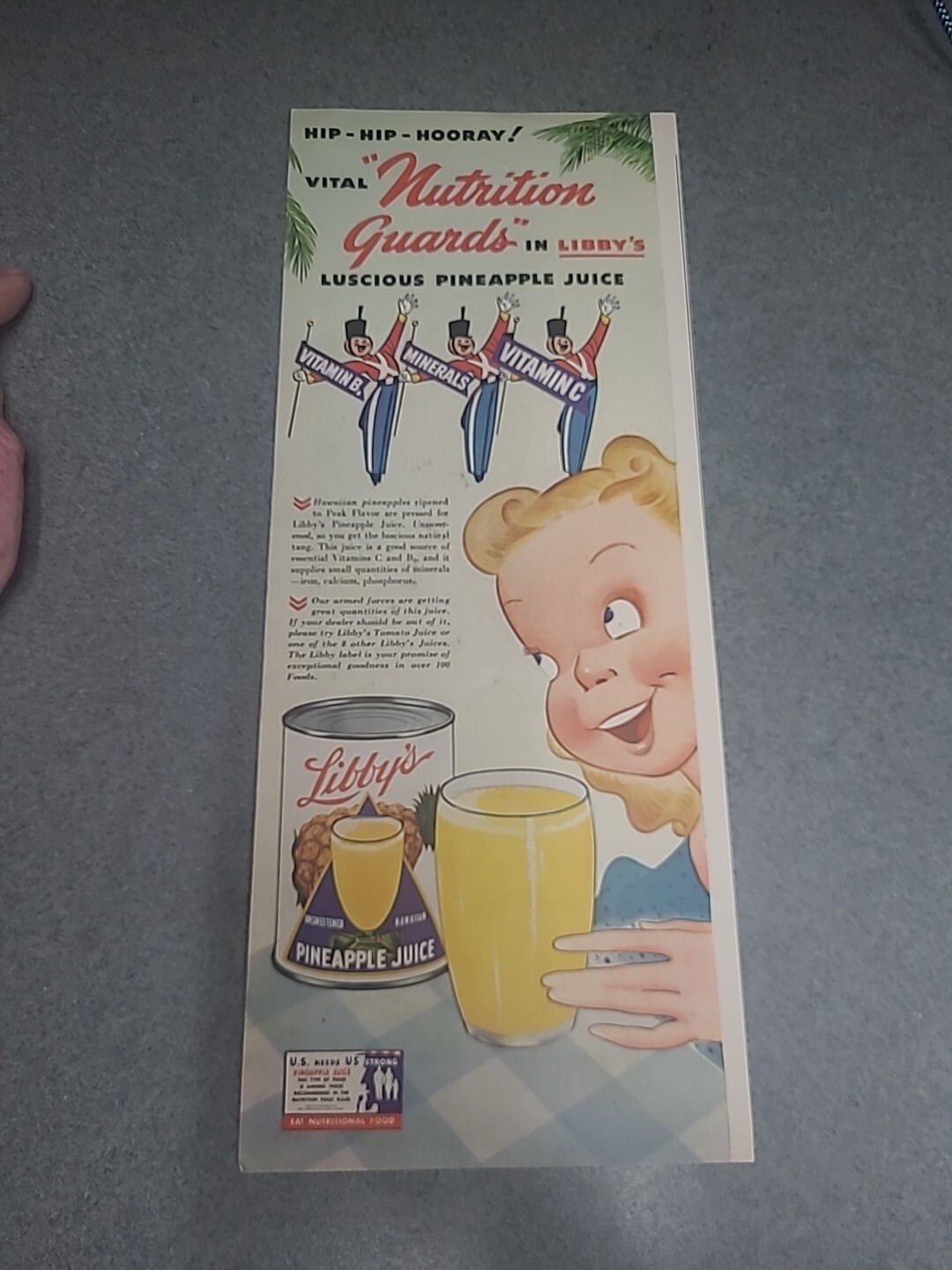 Libby's Pineapple Juice Print Ad 1943 5x13 Libby's Pineapple Juice Print Ad 1943 5x13