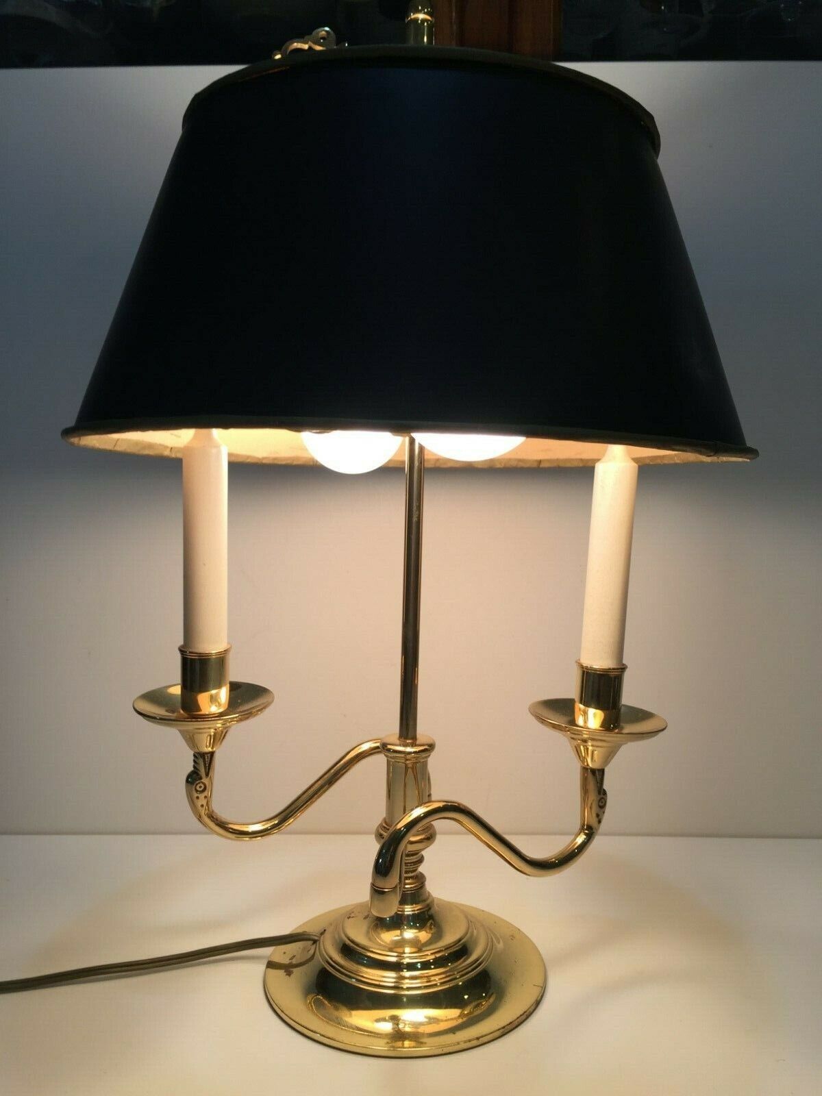 Vintage Baldwin Brass Double Candelabra Lamp w/Original Shade