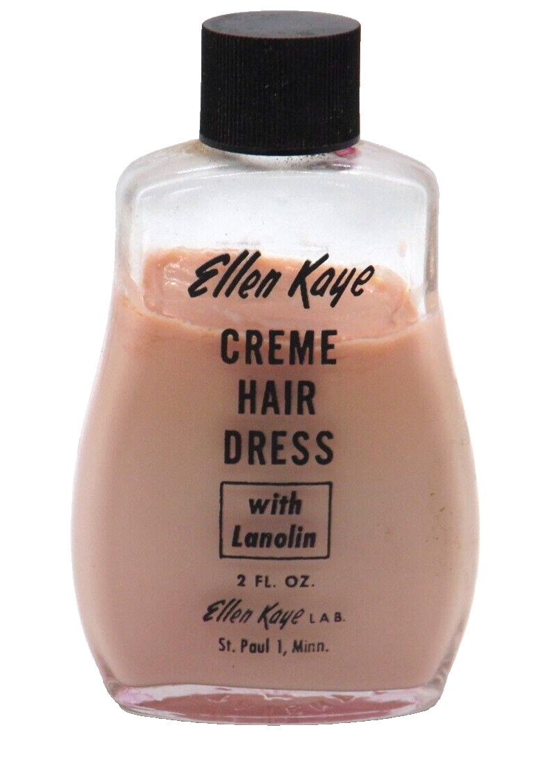 Vtg Ellen Kaye Creme Hair Dress Dressing w Lanolin 2 oz Glass Bottle Rare 1950's