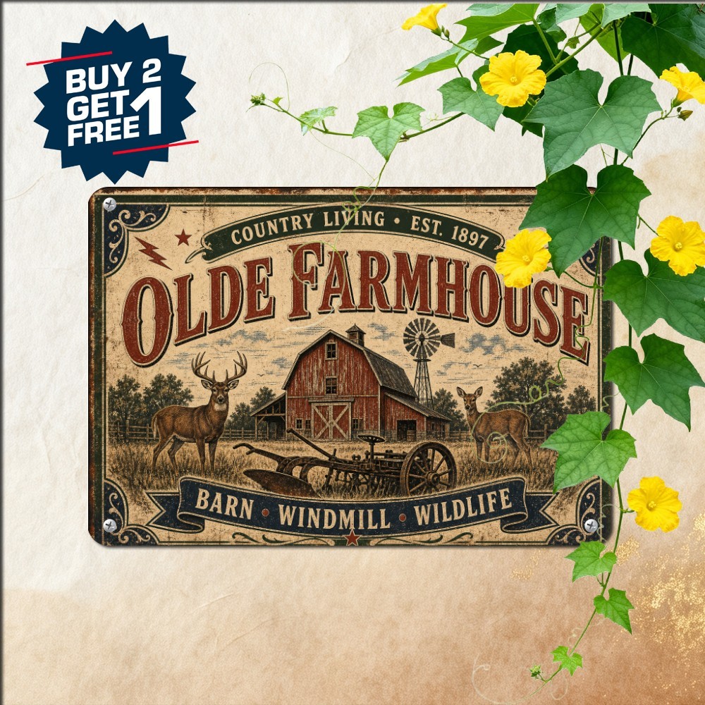 Olde Farmhouse Country Sign Vintage Rustic Barn Agriculture Metal Tin Plaque