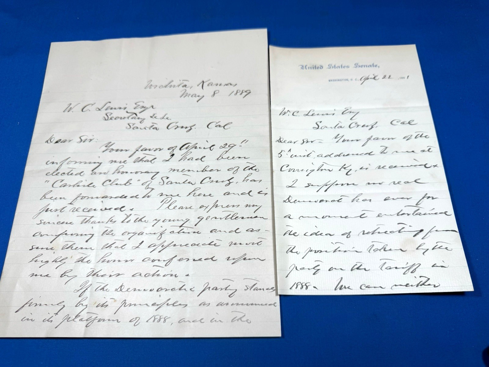 1889/1891 Signed Letters John G. Carlisle U.S. SENATOR Kentucky, House Speaker 1889/1891 Signed Letters John G. Carlisle U.S. SENATOR Kentucky, House Speaker