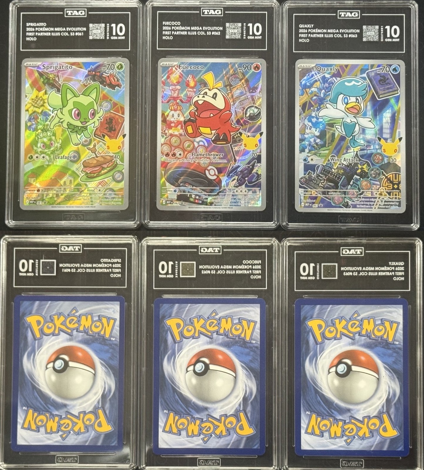 Sprigatito Fuecoco Quaxly  Pokemon First Partner Series 3 3x Lot Tag 10 PSA #