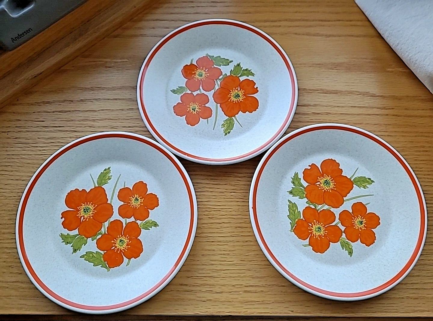 Lot 3 Lenox Temper-ware Fire Flower Poppy Design 6.5” Dessert Bread Plates MCM
