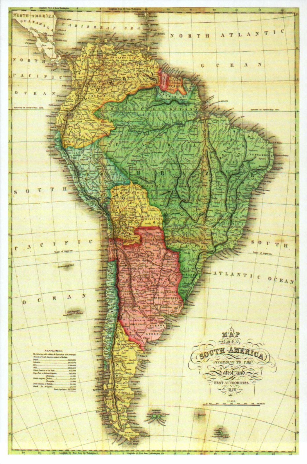 South America Panoramic Map, Brazil, Argentina, Chile, Peru etc. Modern Postcard