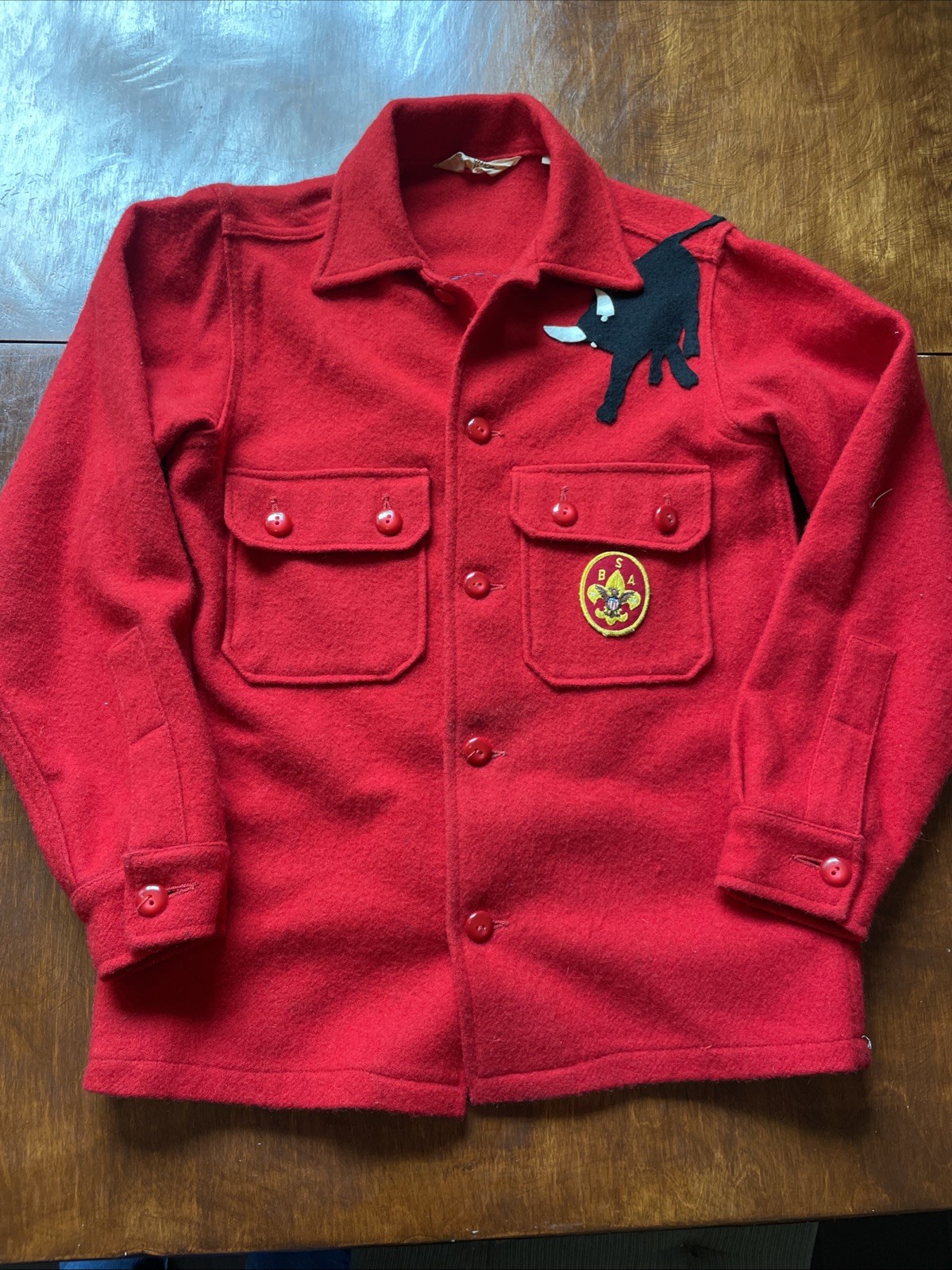 Vintage BSA Boy Scouts of America Red Wool Shirt Jacket True VTG (S) Bull Patch