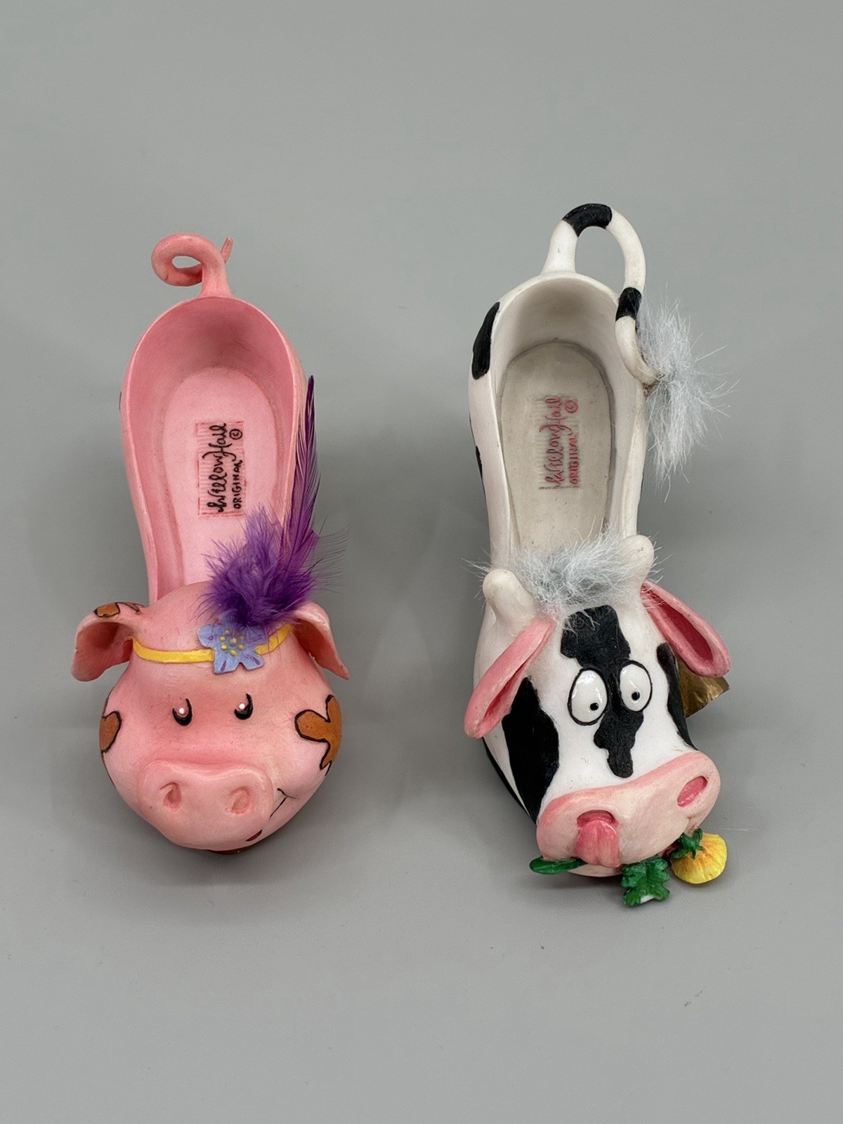 Willow Hall Shoo Shoo Moo Moo Cow Oink Oink Pig Shoe Figurines Lot of 2