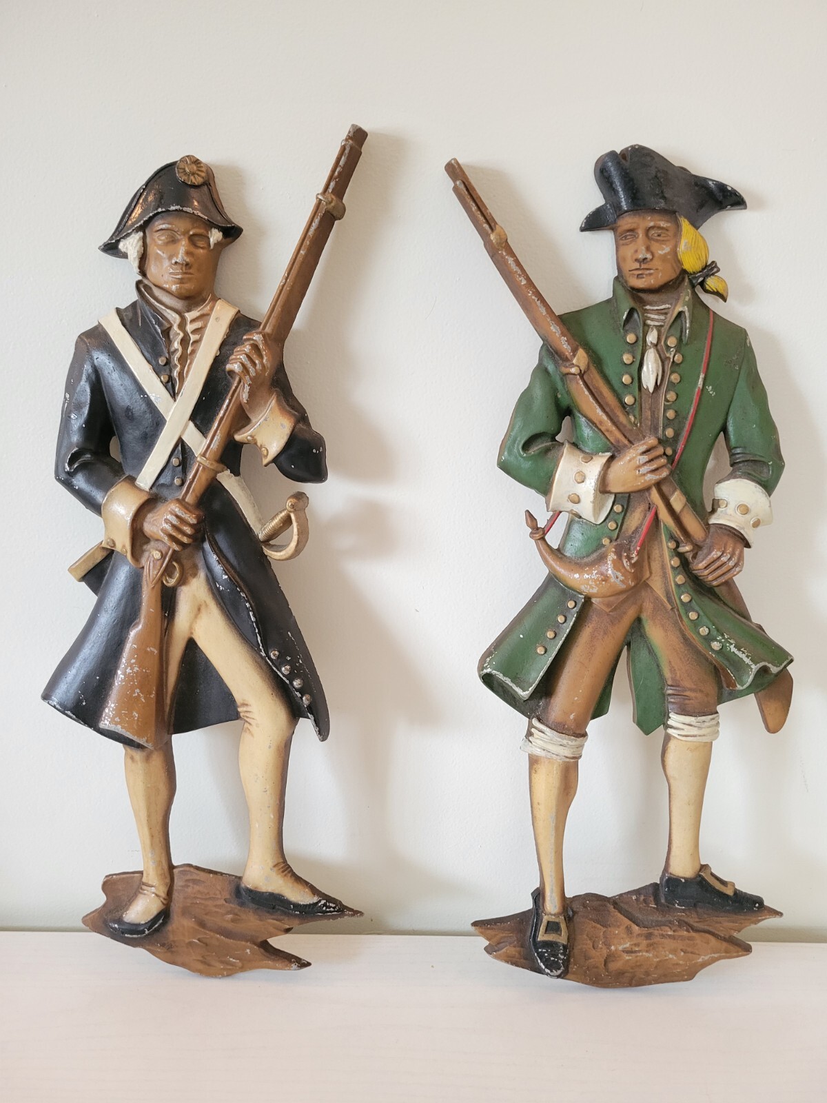 Vintage 2 Sexton Cast Metal 1966 Wall Statues Minute Man Continental Army 
