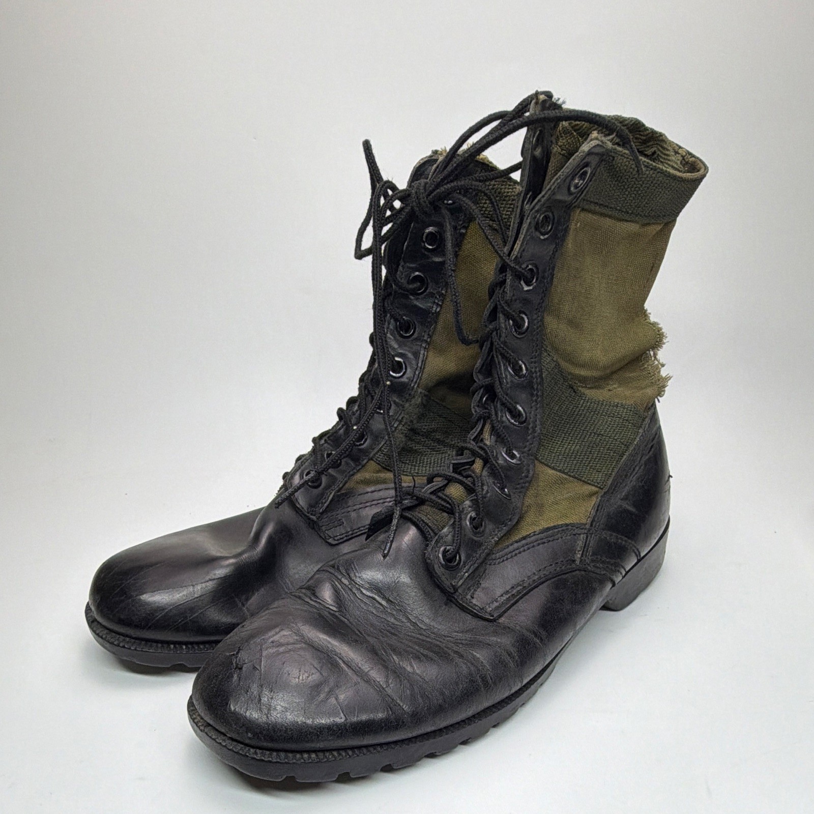 Military Combat Boots Black Leather Olive Drab Canvas Lace-Up CRC 10R