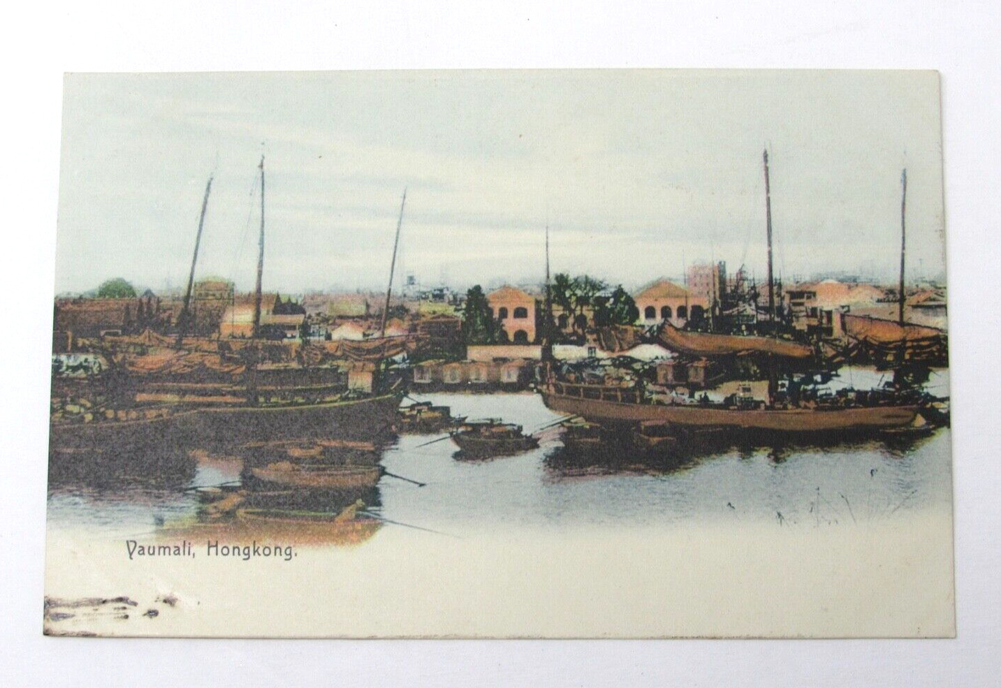 Vaumali Hong Kong China Postcard c1910 Ships Port Junks Rare
