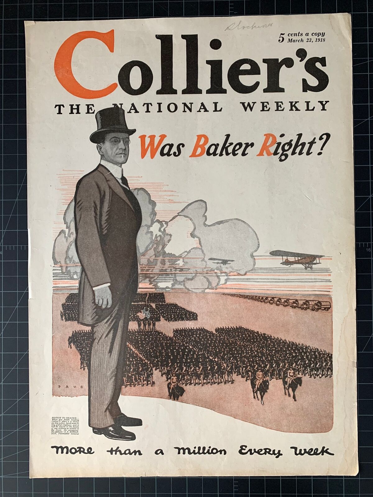 Rare Vintage 1918 Collier’s Magazine Cover - WW1 Era