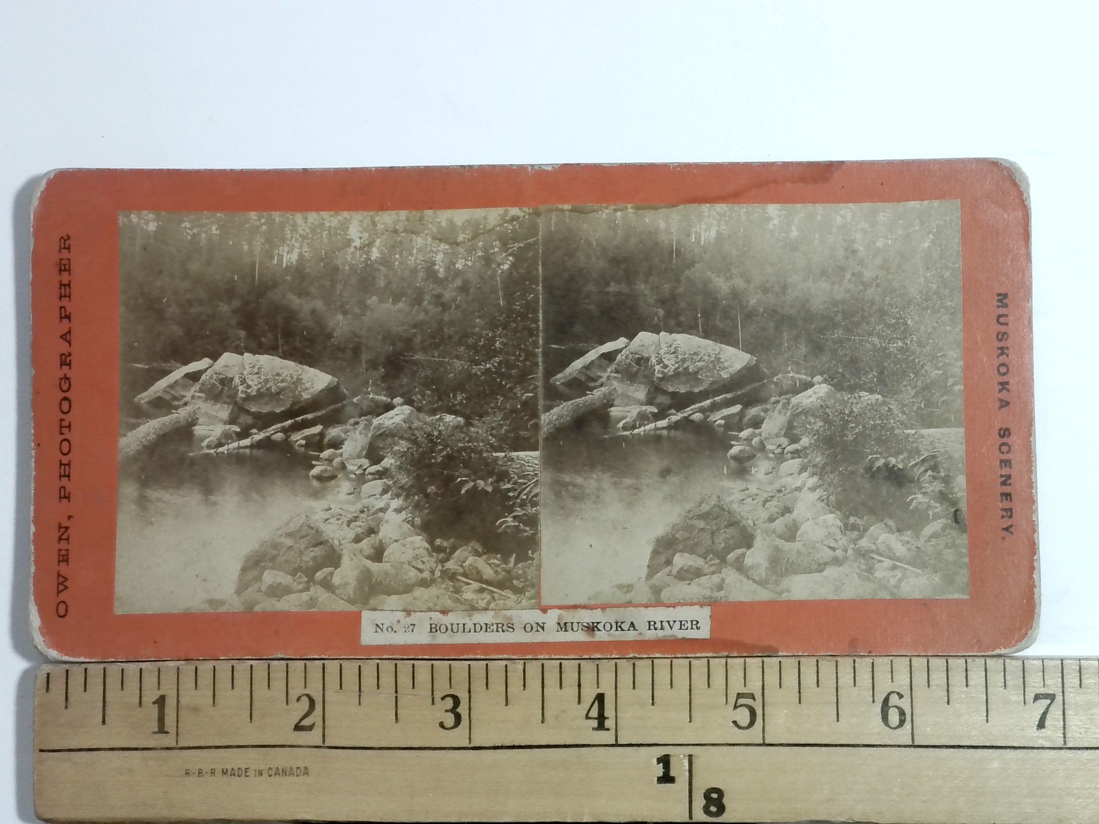 Boulders on Muskoka River Stereoview Owen Photographer Victorian 1870s Ontario