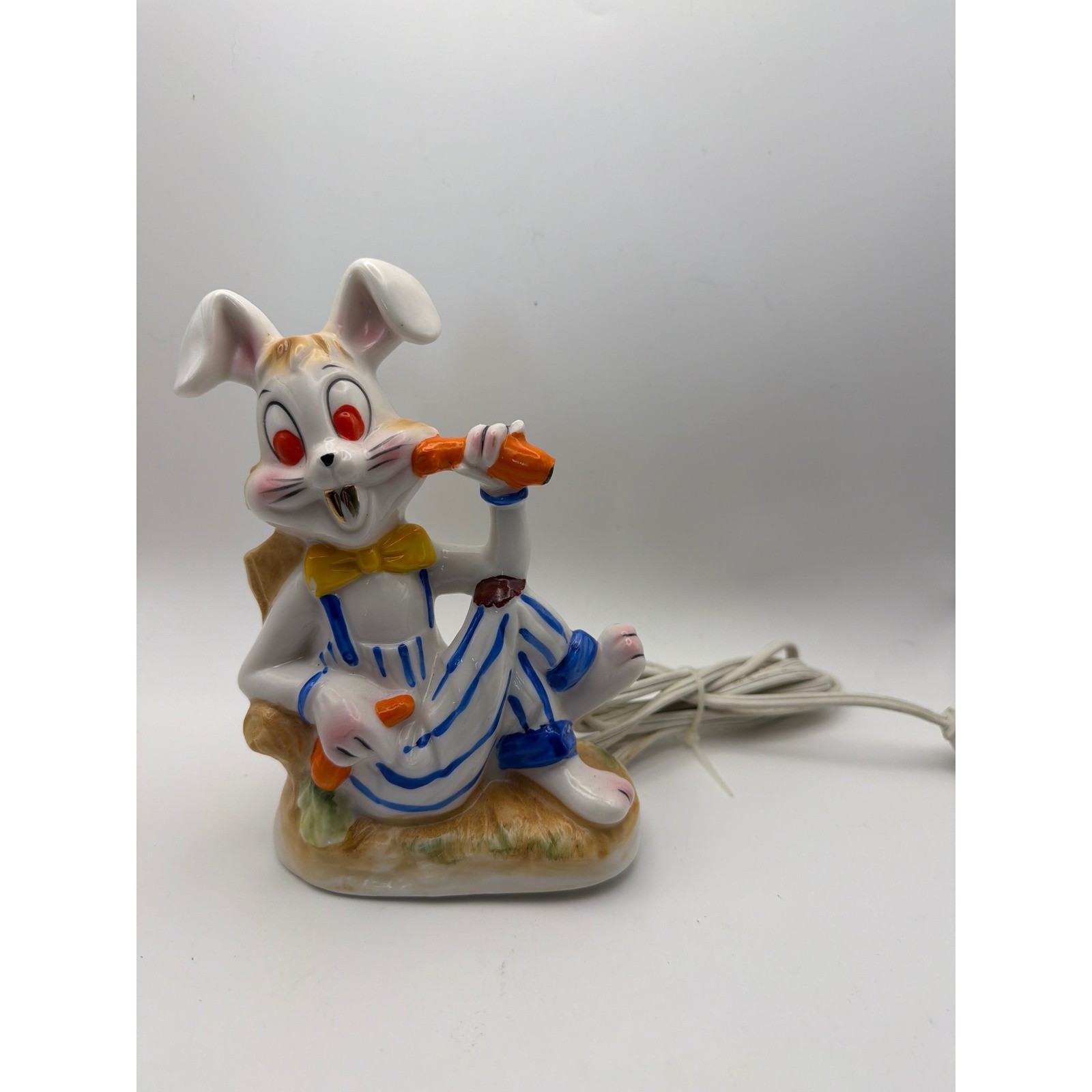 Vintage Irice Japan Ceramic Rabbit Night Light Bunny Eating Carrot Nursery Lamp