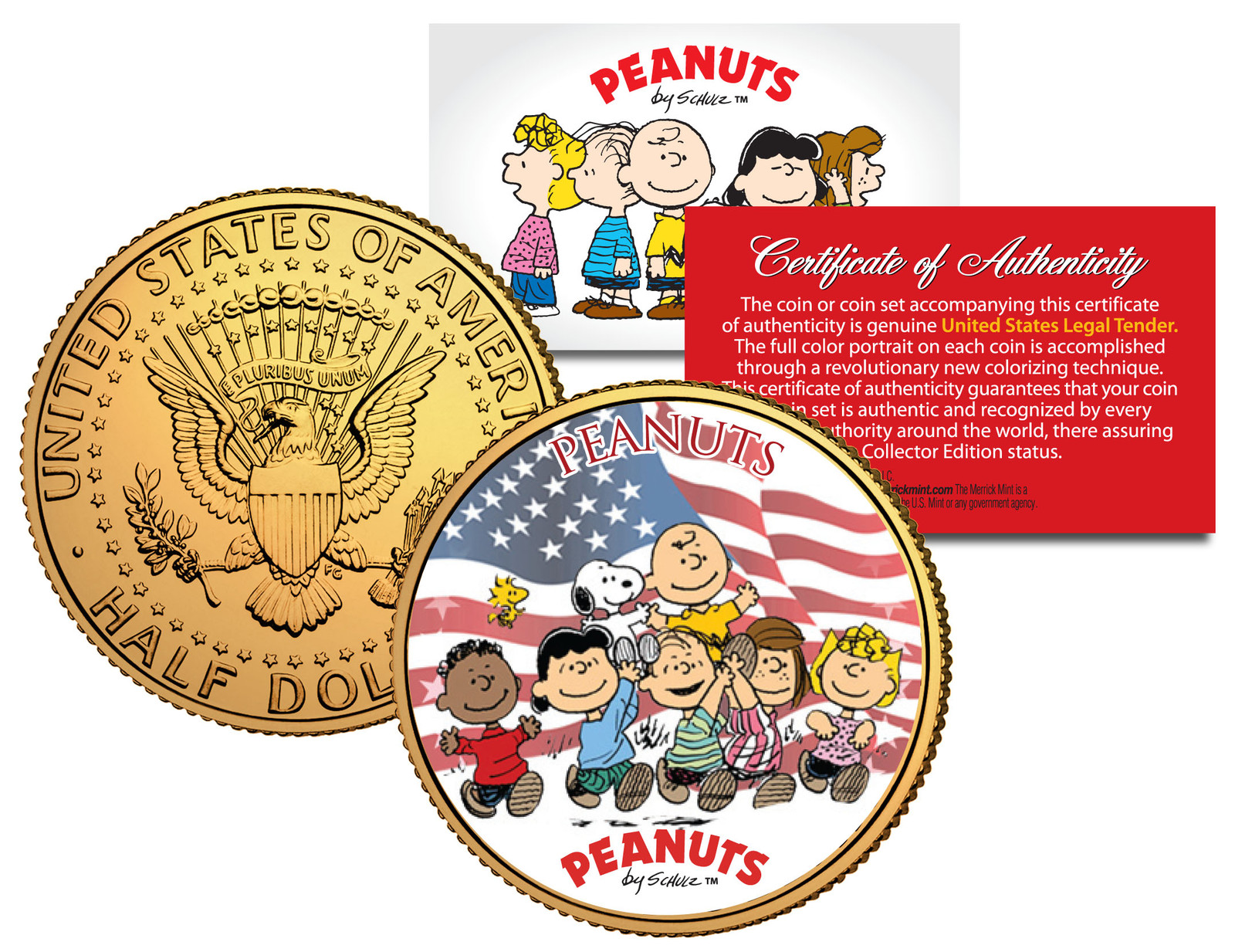 PEANUTS Americana CHARLIE BROWN & Snoopy JFK Half Dollar US Coin 24K Gold Plated