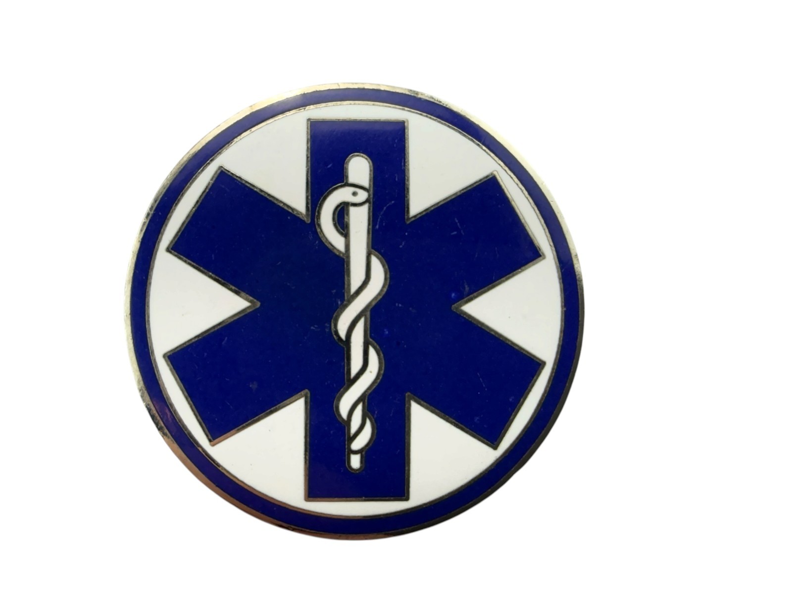 Vintage Star Of Life EMS Emblem Pin Blue White Silver First Responder NOS