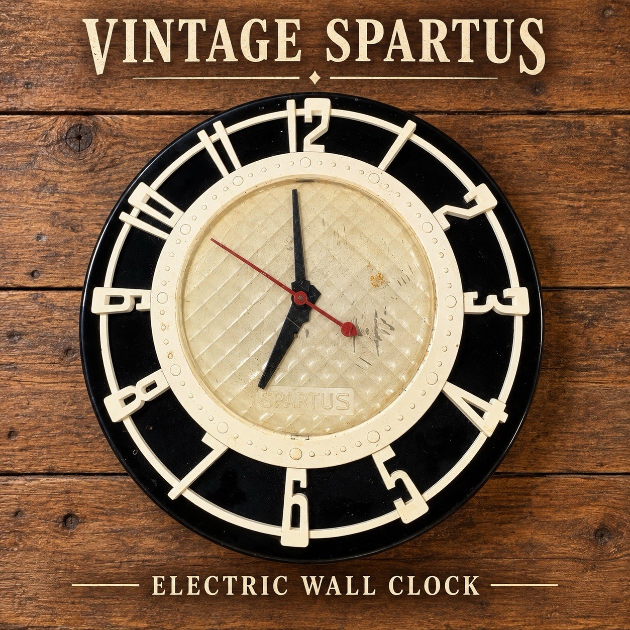 Vintage 1950s Spartus Electric Wall Clock Black White Atomic MCM Chicago