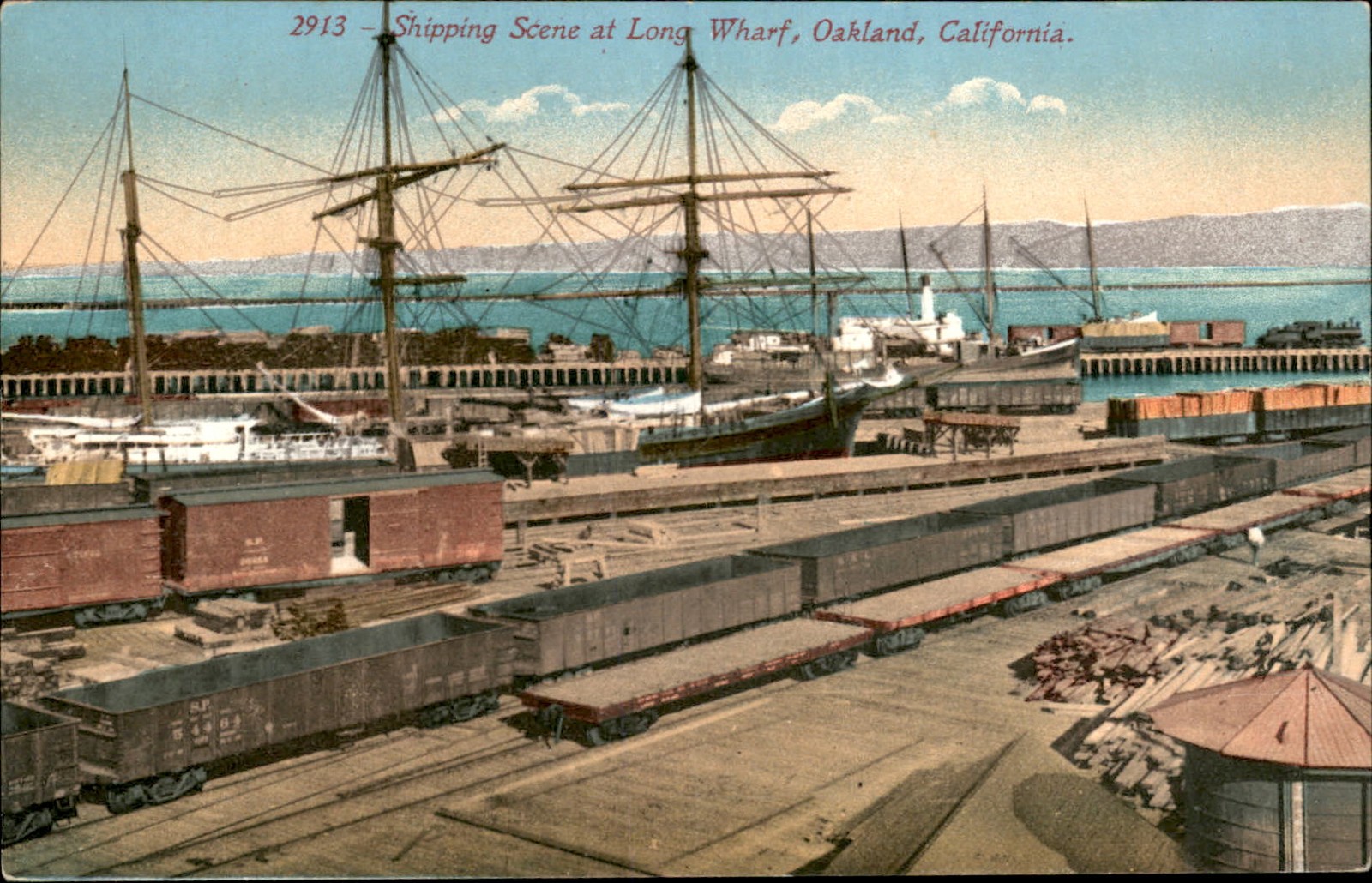 Oakland California Long Wharf Shipping Scene c1900-20s Vintage Postcard