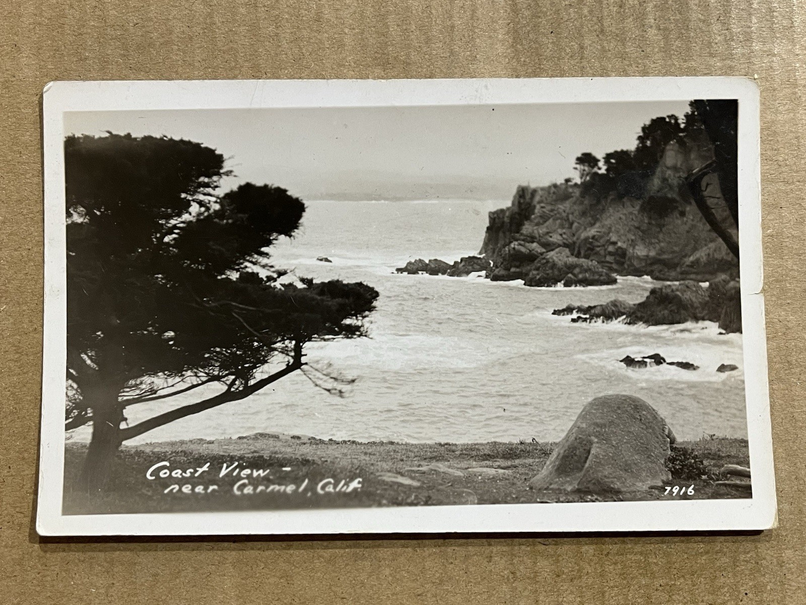 Postcard RPPC Carmel CA California Scenic Coast View Rocks Cliff 1938 Real Photo