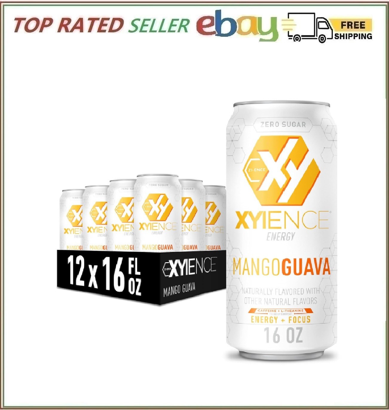 Xyience Energy Drink Mango Guava 16oz Pack of 12 Low Calorie Aspartame Free