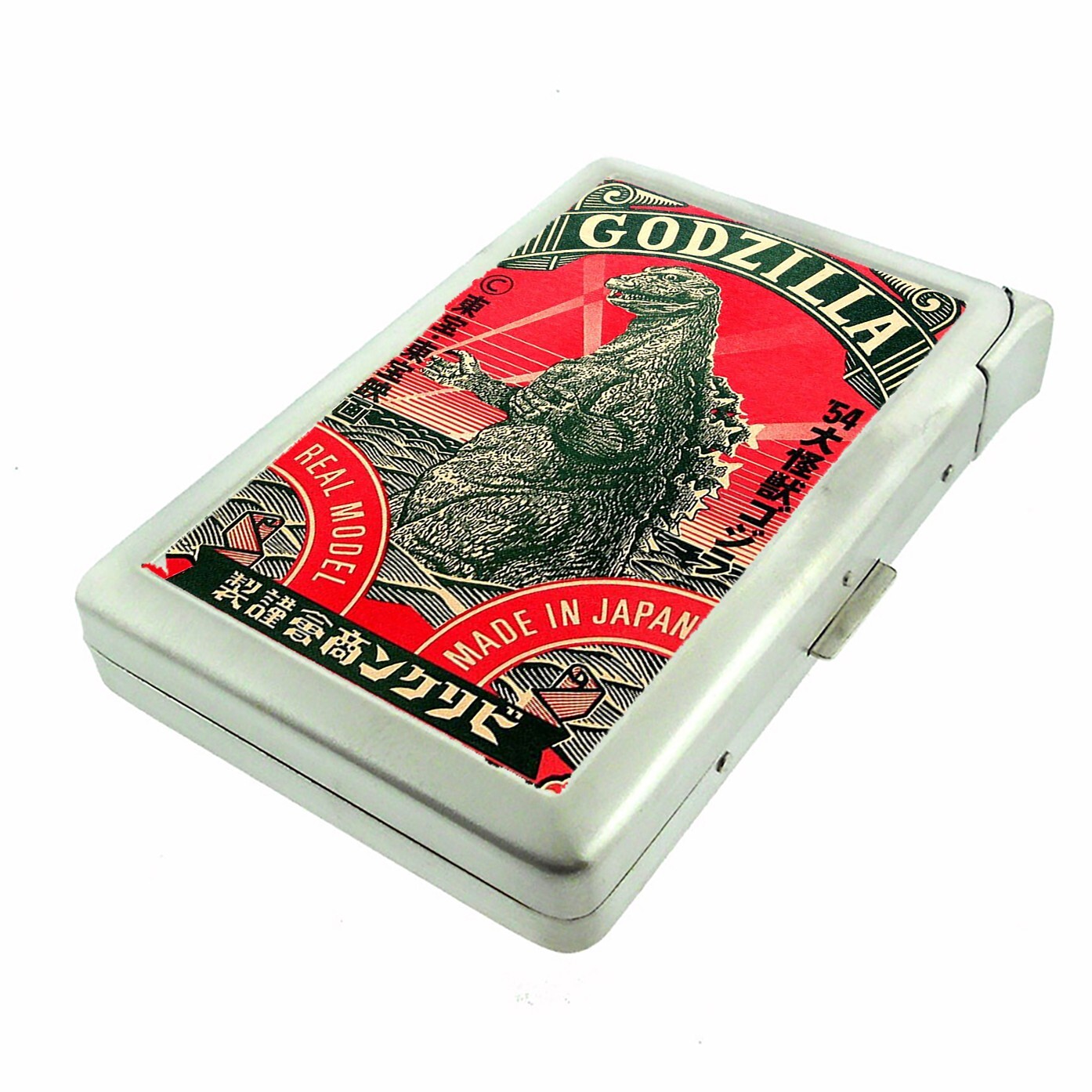 Vintage Japanese Monster Ad Cigarette Case w/Built in Lighter Metal Wallet