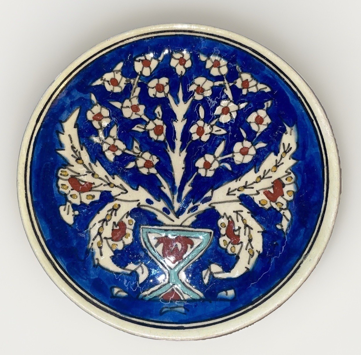 VTG Kütahya Turkey Hand Painted Tree of Life Plate Ceramic 7” Blue Turkish Art