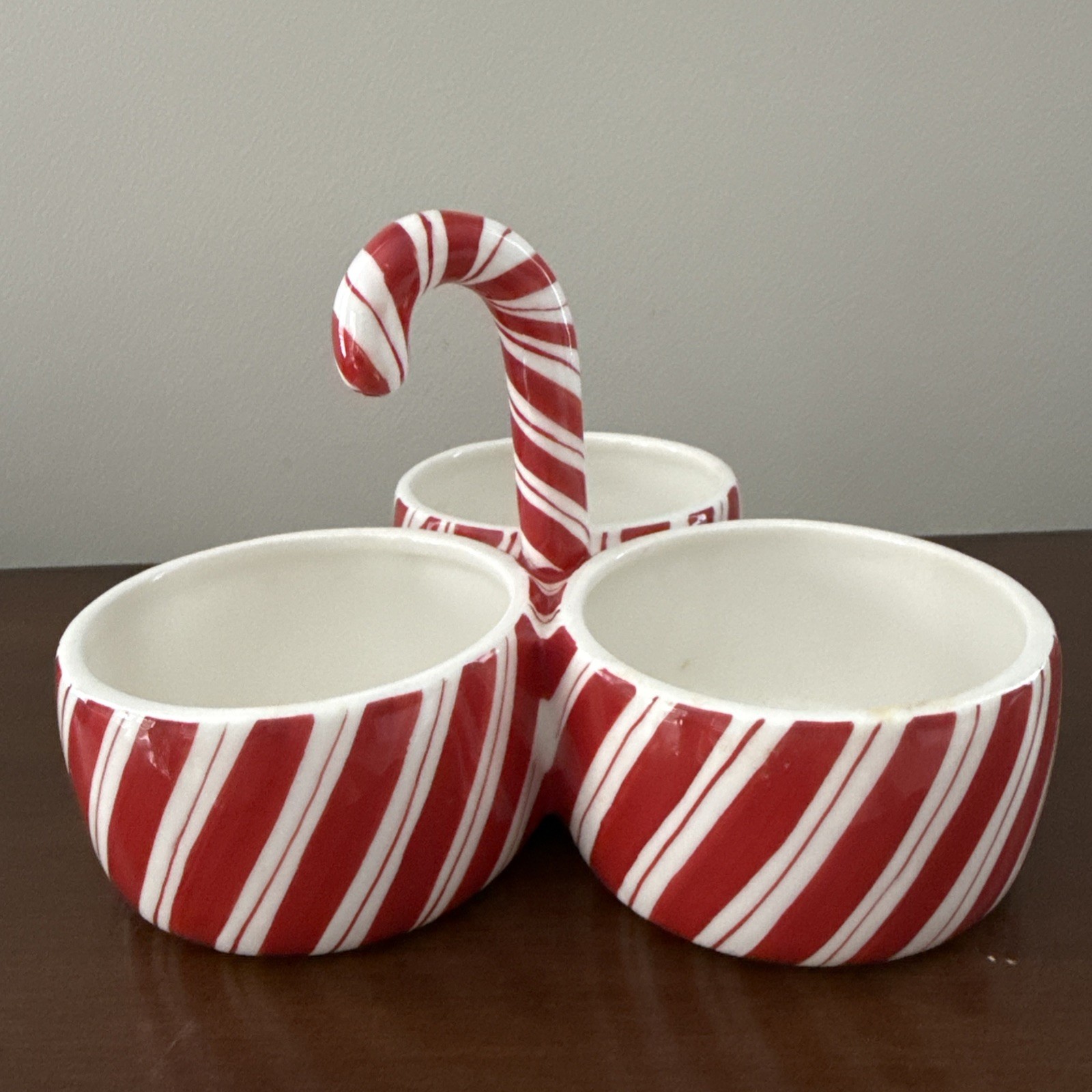 Vtg 2003 Boston Warehouse Peppermint Parade 3-Part Condiment Server~NEW NO BOX