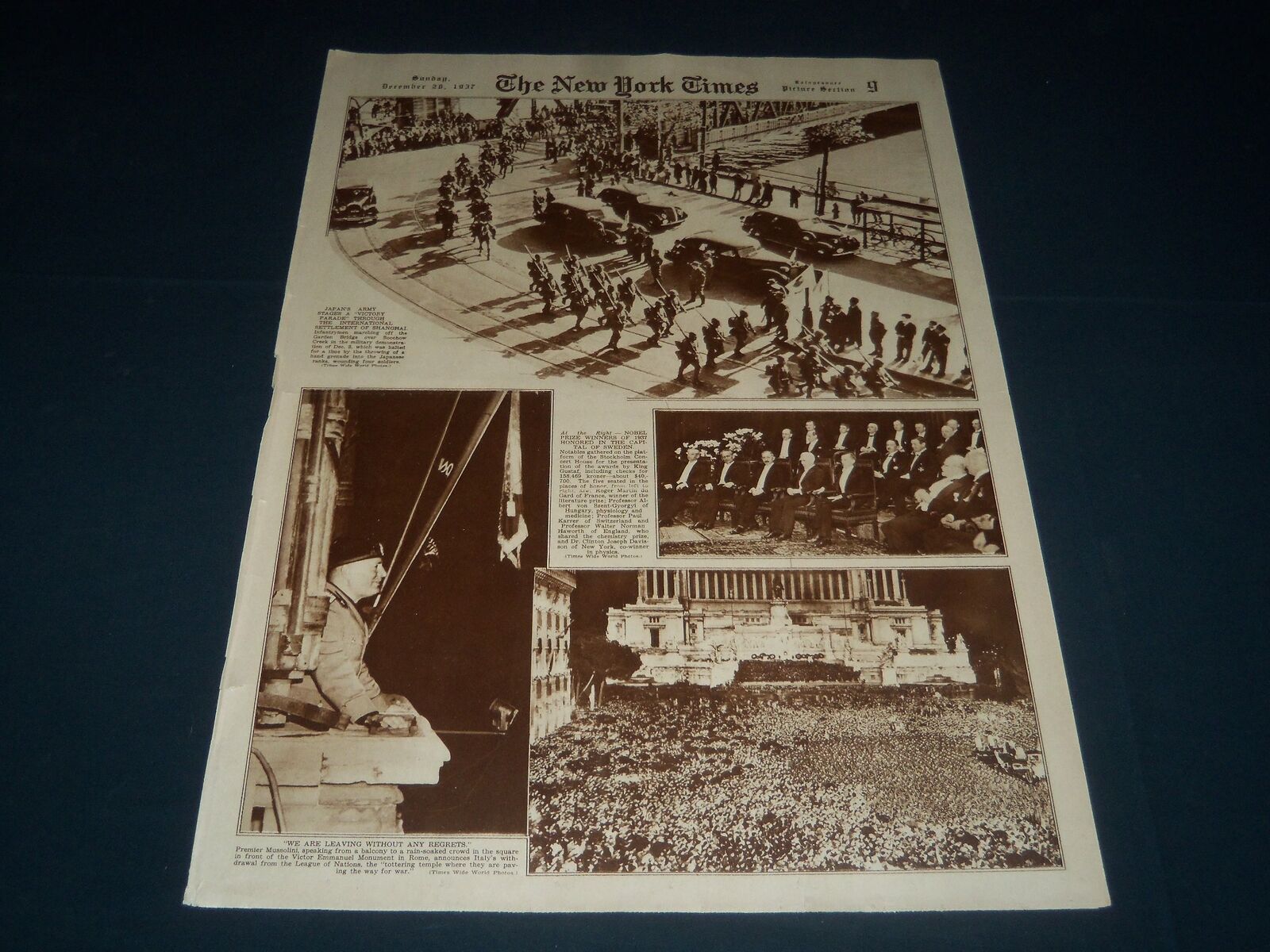 1937 DECEMBER 26 NEW YORK TIMES PICTURE SECTION - NOBEL PRIZE WINNERS - NT 7354