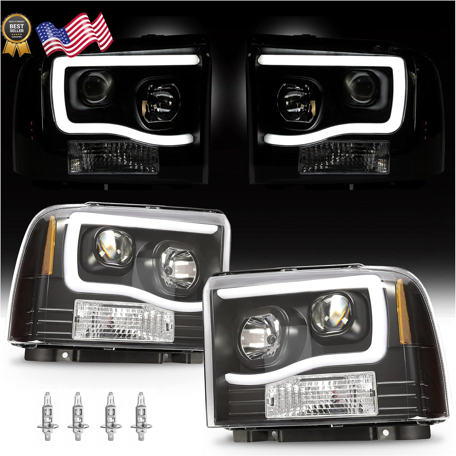 HECASA LED Projector Headlights Compatible with 2005-2007 Ford F250 F350 F450