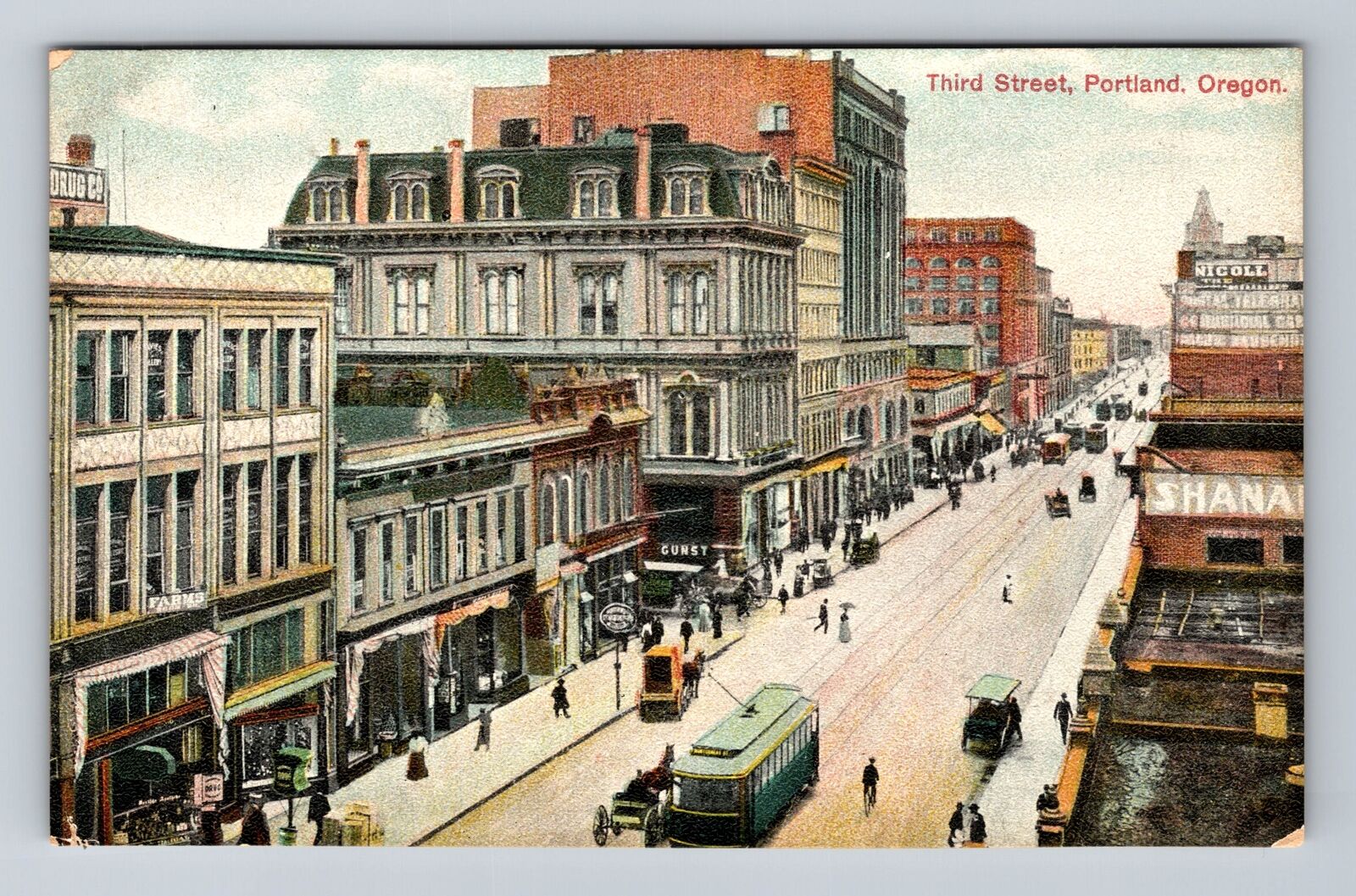 Portland OR-Oregon, Third Street, Advertising, Vintage Postcard