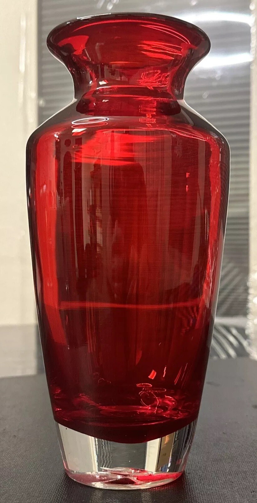 Teleflora Accents stunning 9.5”tallRuby Red Valentines clear base flared  top