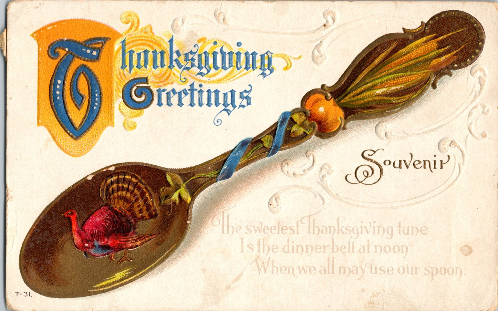 1913 St Francis Kansas Postmark Embossed Thanksgiving Turkey Postcard