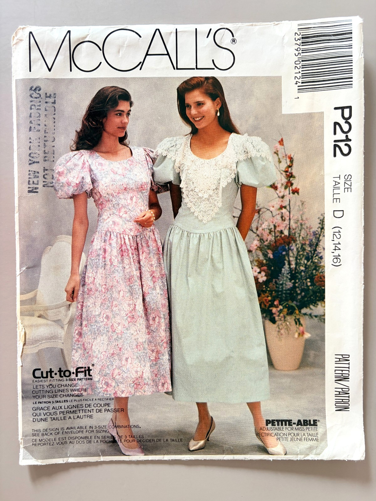 1990's McCall's Misses' Anniversary Dress Pattern P212 Size 12-16 UNCUT