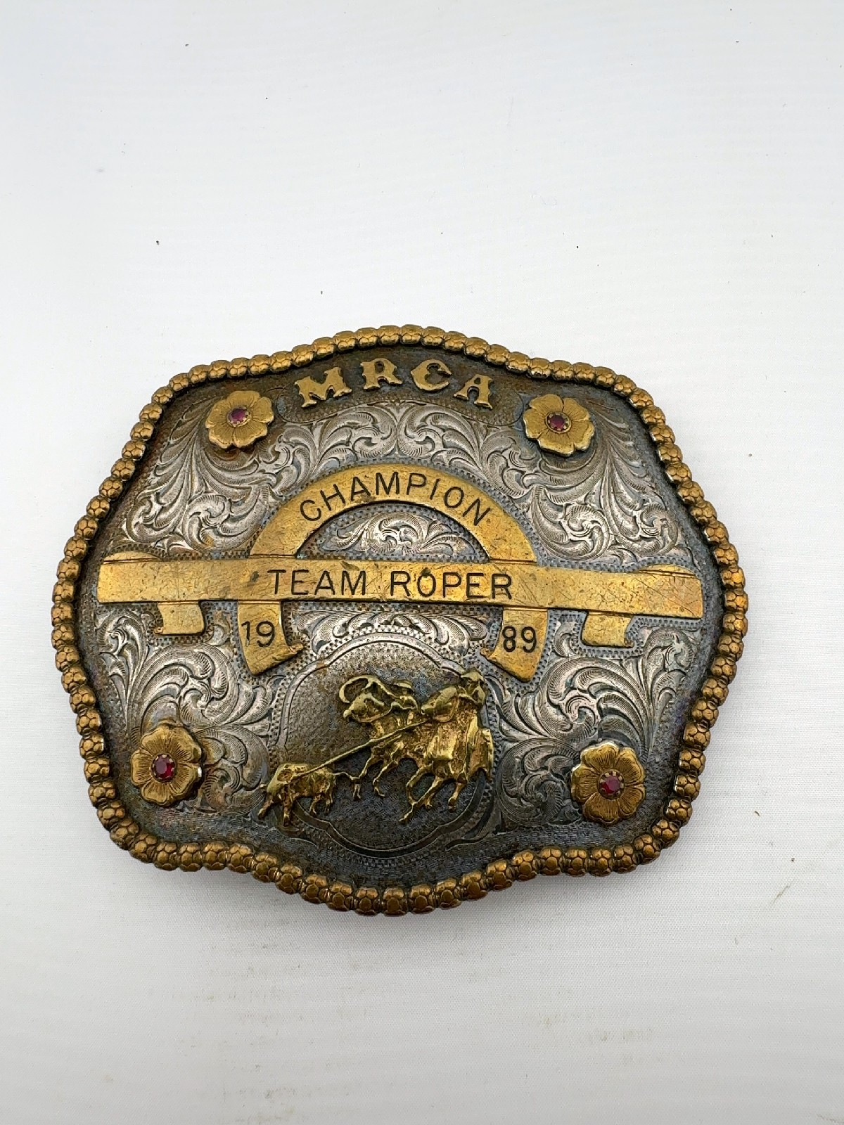 Vintage 1989 MRCA Champion Team Roper Montana Silversmiths Trophy Belt Buckle