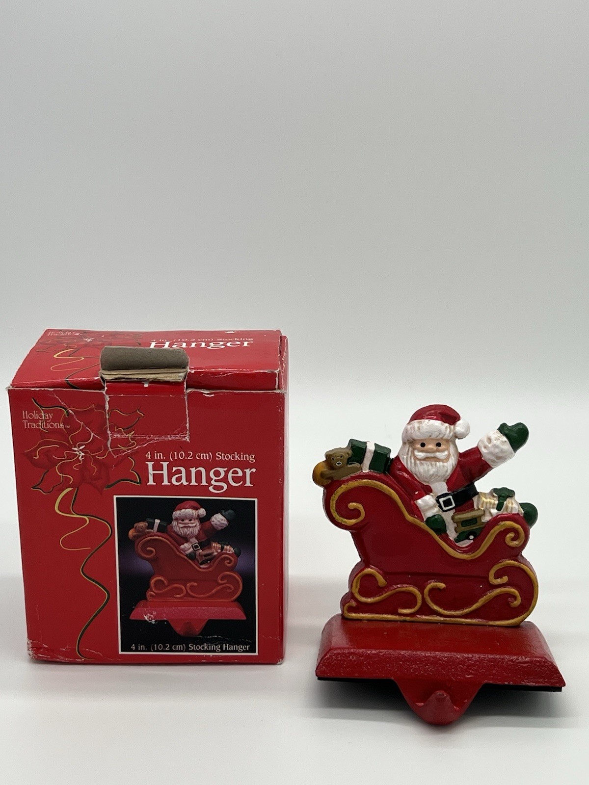 Holiday Traditions Cast Iron Stocking Hanger Santa in Sleigh Christmas 4” Heavy