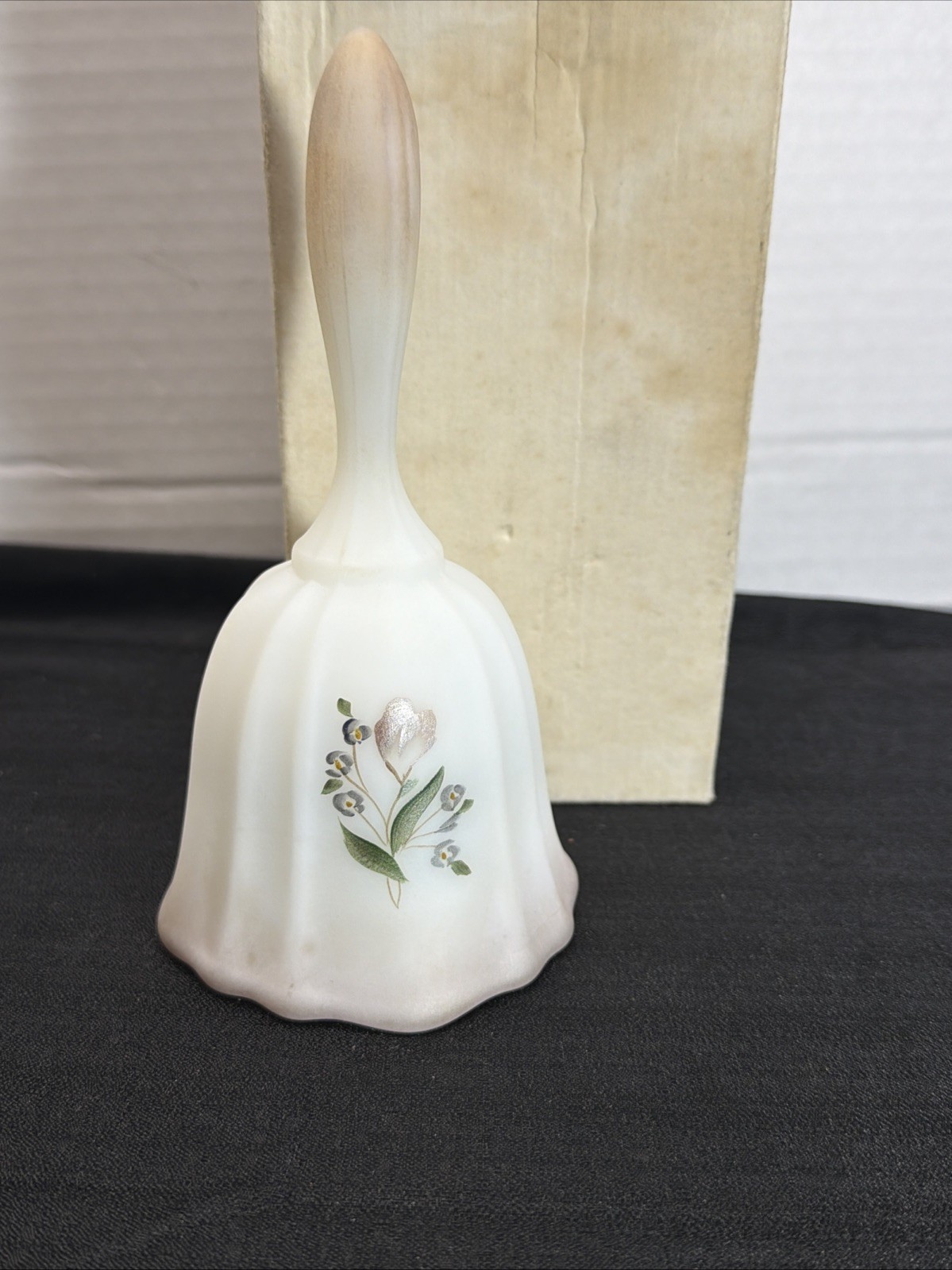 Vintage Fenton Burmese Satin Glass Bell Hand Painted Signed Fenton Family Member