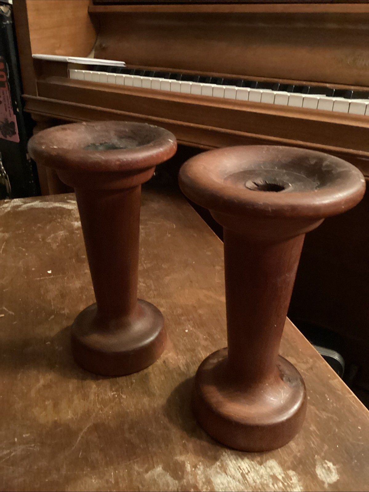 Vintage Arts & Crafts Roycroft Inspired Hand Turned Candle Holders Candlesticks