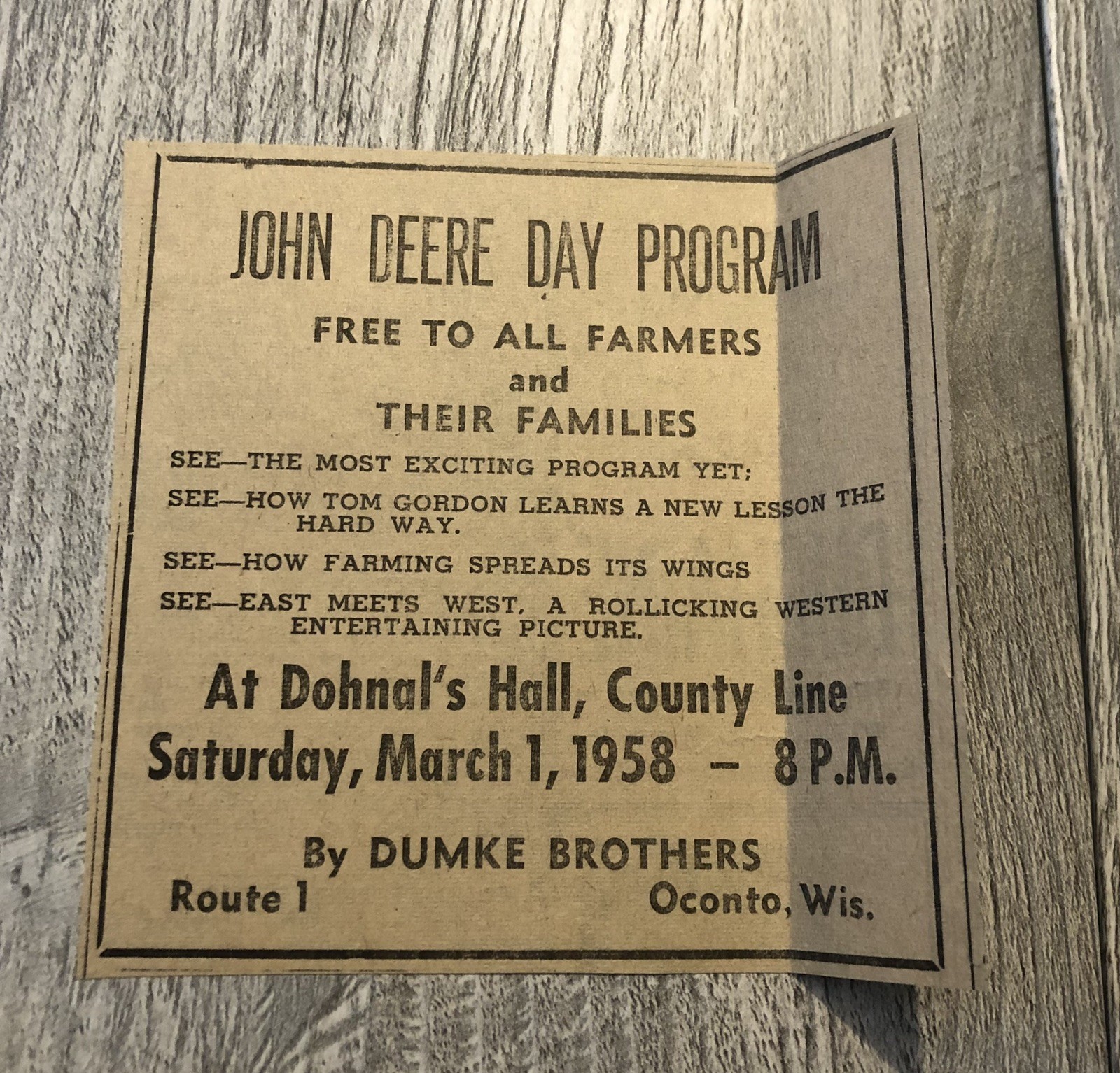 Vintage John Deere Day Program Newspaper Ad 0C25