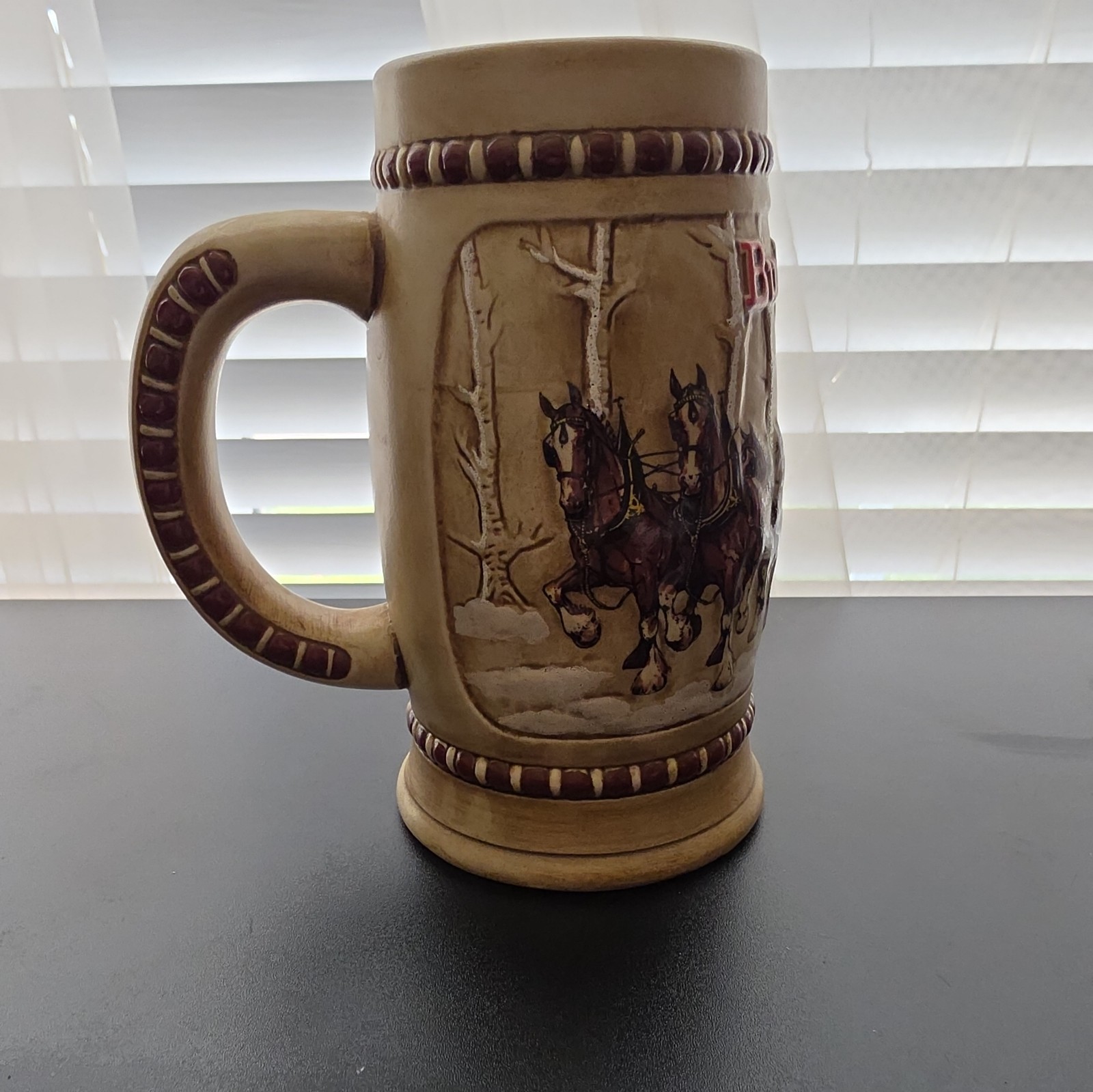 Vintage 1981 Budweiser Holiday Beer Stein Snowy Woodlands Clydesdale Horses Vintage 1981 Budweiser Holiday Beer Stein Snowy Woodlands Clydesdale Horses