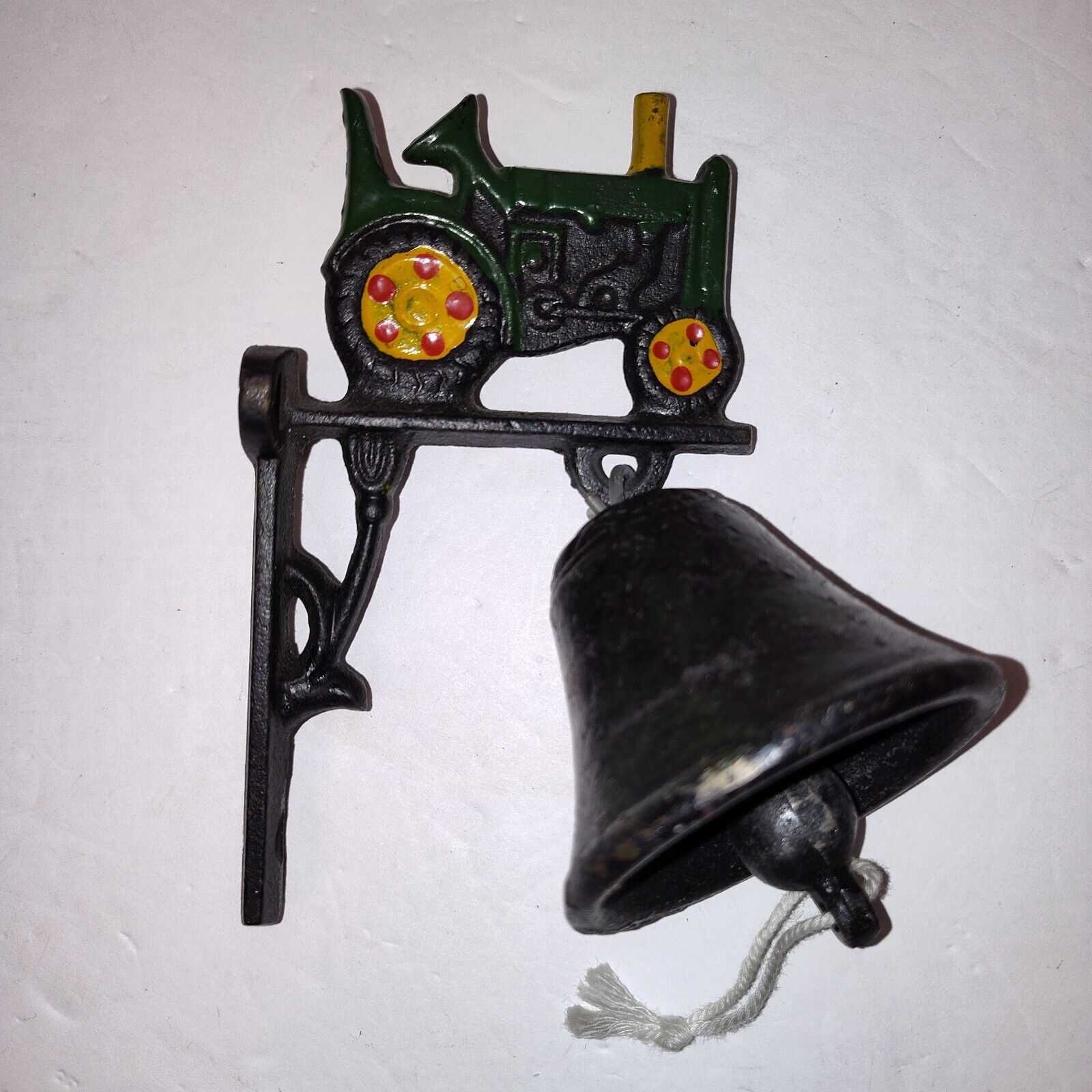 Vintage Cast Iron Bell with Tractor Wall mount 5 in Cottagecore Country Rustic