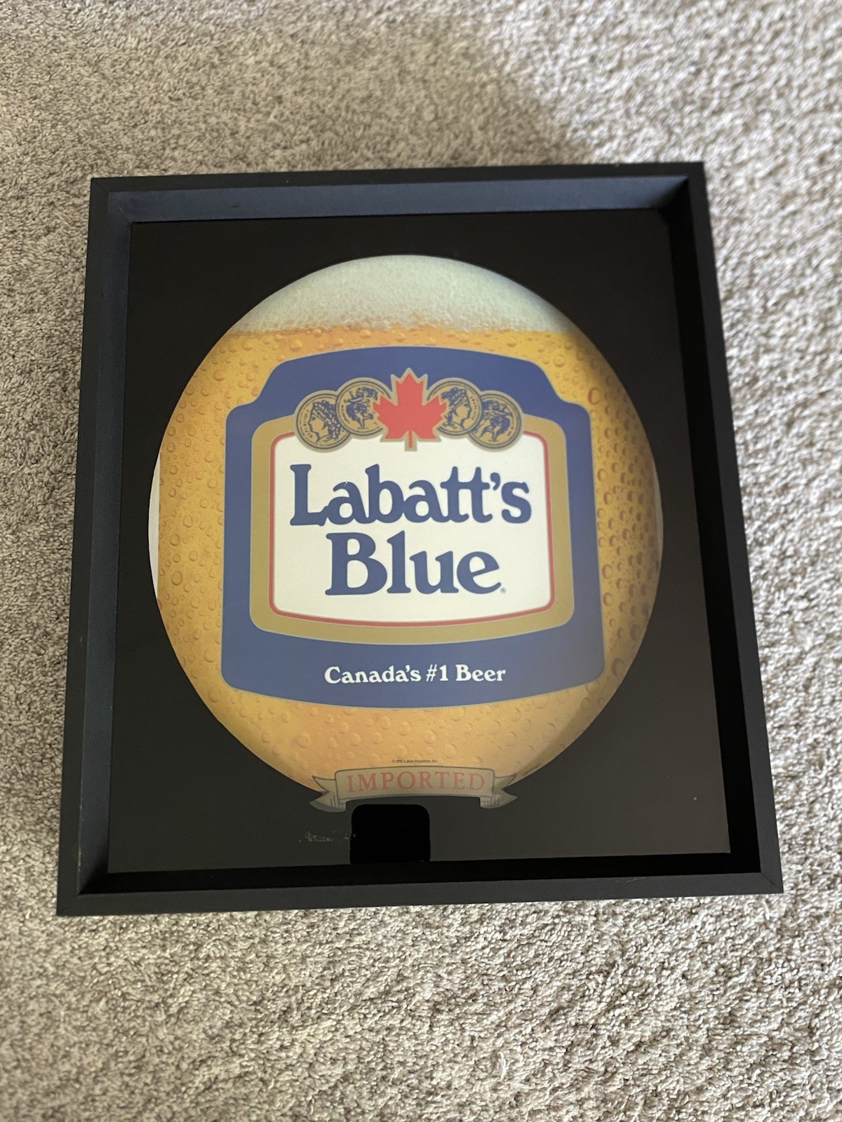 VTG Labatt’s Blue Light Up Advertising Glass Wood Frame Sign 1990 16” x 14” Beer