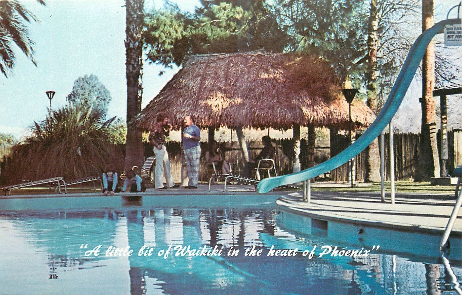 1960s Phoenix Arizona Kon Tiki Hotel Motel swimming Pool Petley Postcard 25-4947
