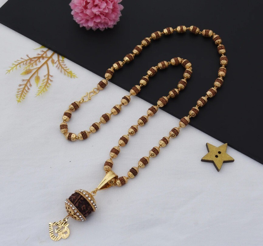 Gorgeous Design Gold Plated Rudraksha Mala with Pendant